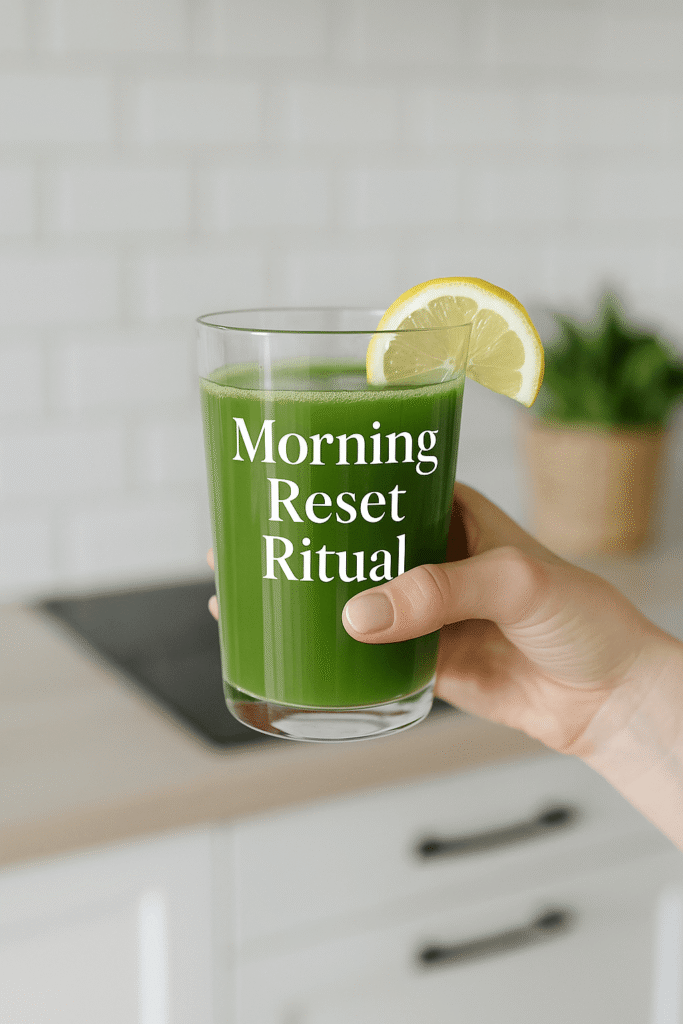 Green smoothie for a healthy morning reset ritual with lemon and fresh herbs
